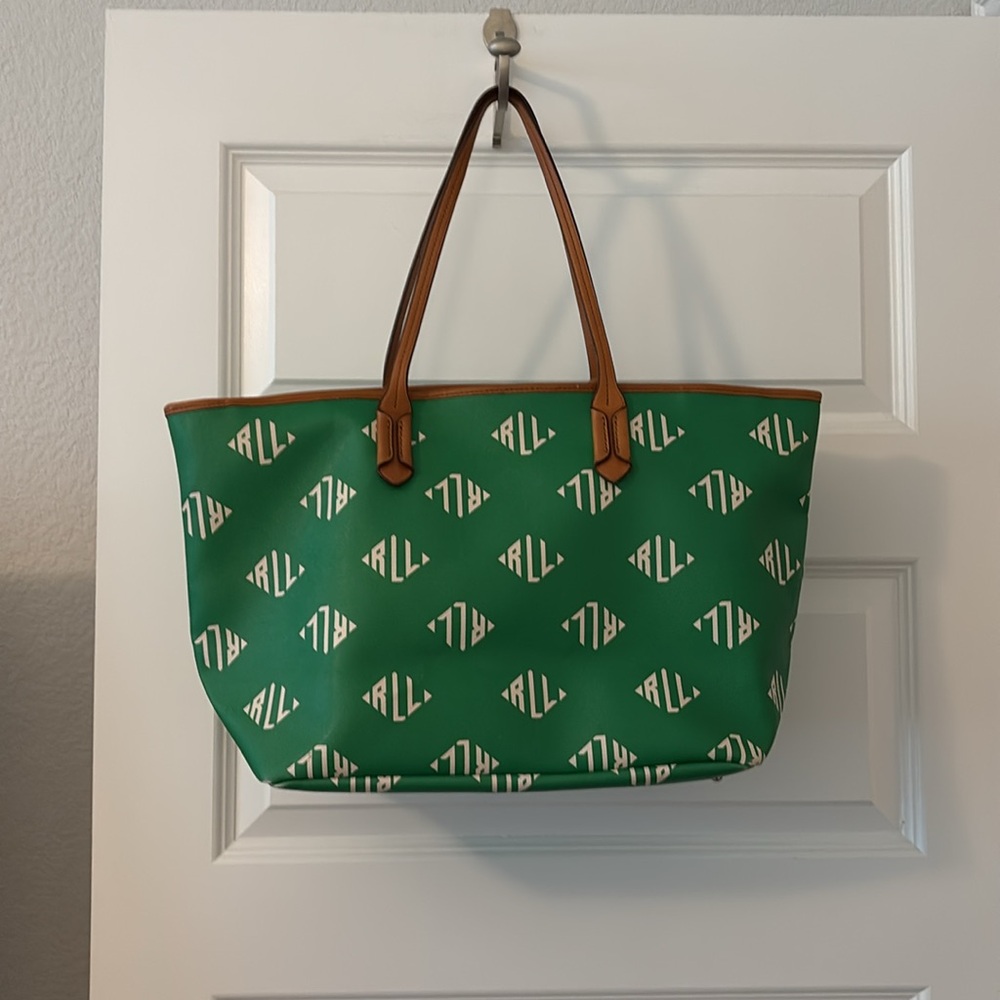 VTG Lauren by Ralph Lauren Caldwell Shopper in Lawn Green large logo tote bag - Picture 2 of 15